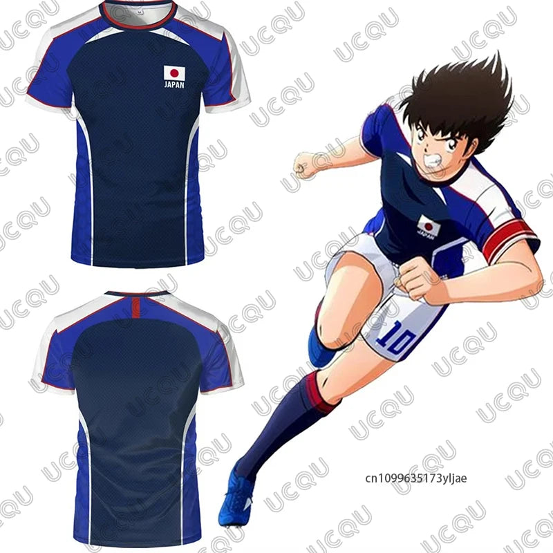 Camiseta deportiva Glow de fútbol con bandera japonesa de Tsubasa, para hombres, mujeres y niños, secado rápido y estilo informal.