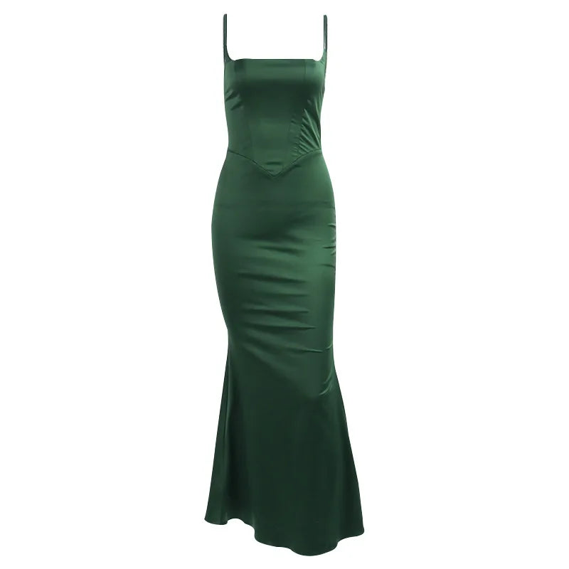 Vestido de fiesta verde de Glow, maxivestido ajustado con tirantes finos y forro, para mujer, estilo sexy y elegante.