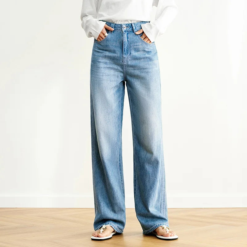 Pantalones jeans mujer Glow de pierna ancha y estilo verano 2025, sensación fresca, pantalones largos de moda para mujer