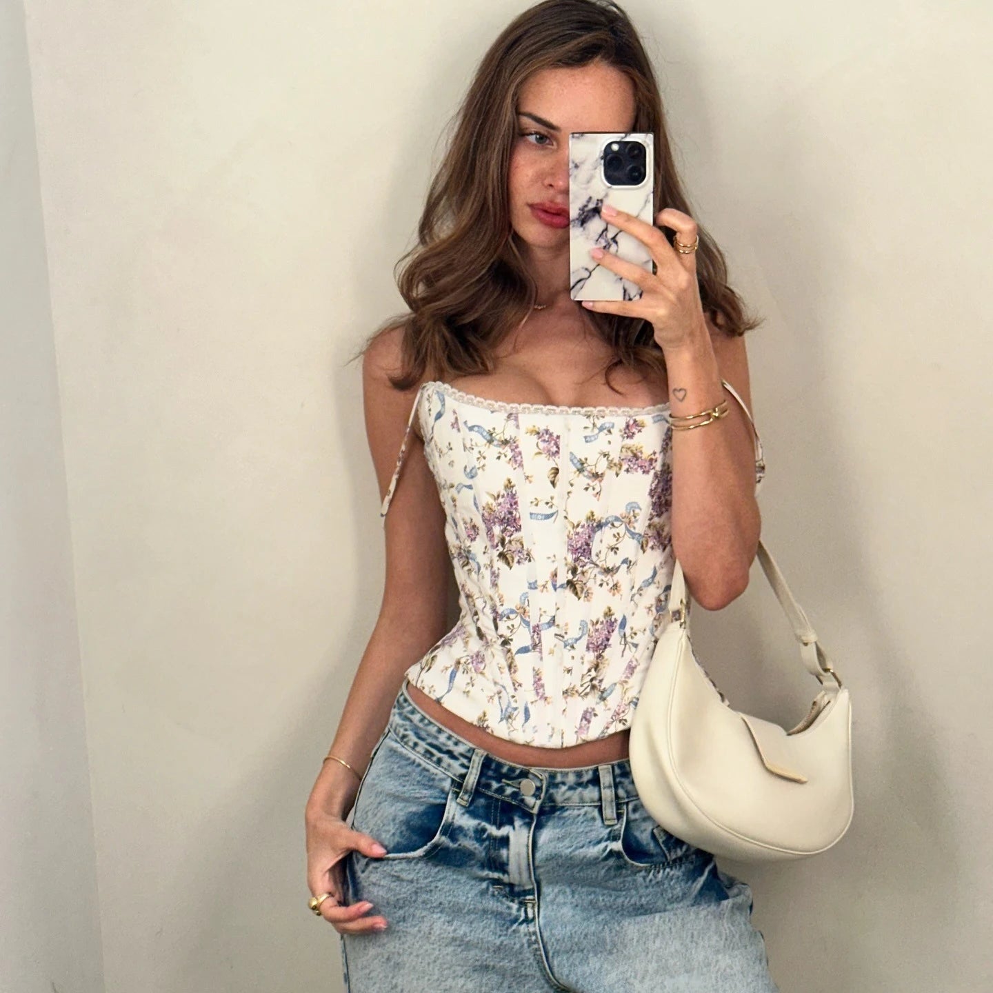 Top corto de verano para mujer Glow con estampado floral y corsé, camisola sexy con cordones, estilo moderno y juvenil.