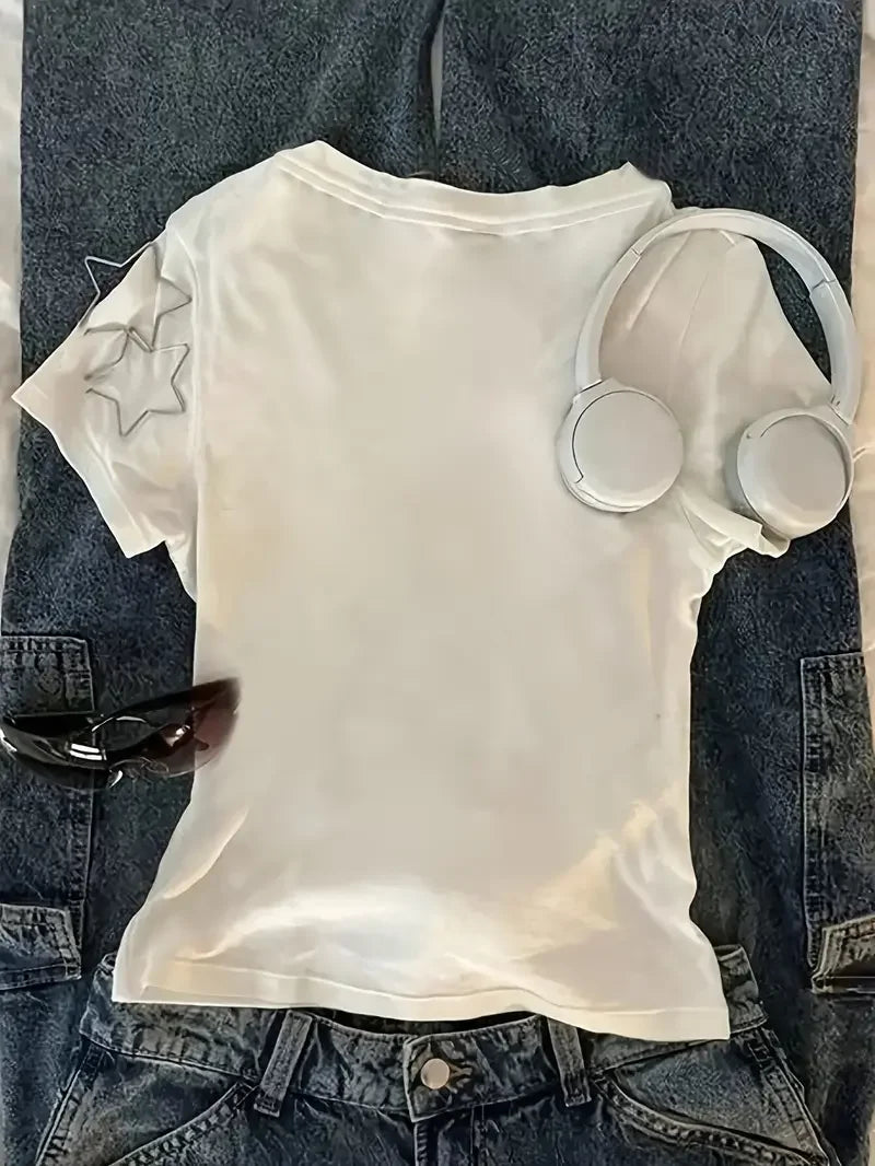 Camiseta grande con estampado de letras y gato para mujer de Glow, estilo calle vintage y moda Y2k, ideal para verano.
