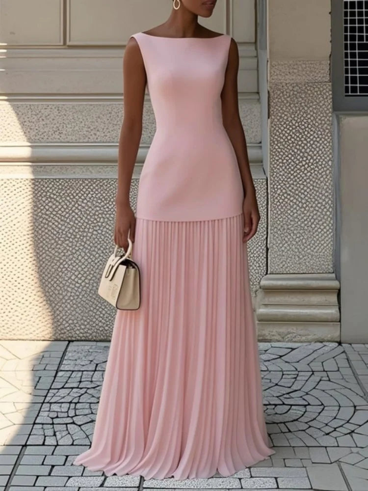 Conjunto de faldas plisadas y vestido sin mangas de Glow, estilo bohemio y elegante para mujer, verano, ajustado y largo
