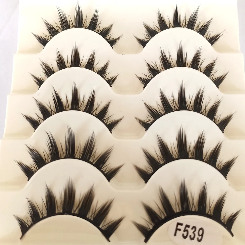 Pestañas postizas largas naturales de la marca Glow, tira cruzada negra para maquillaje de cosplay y ojo de gato, 5 pares