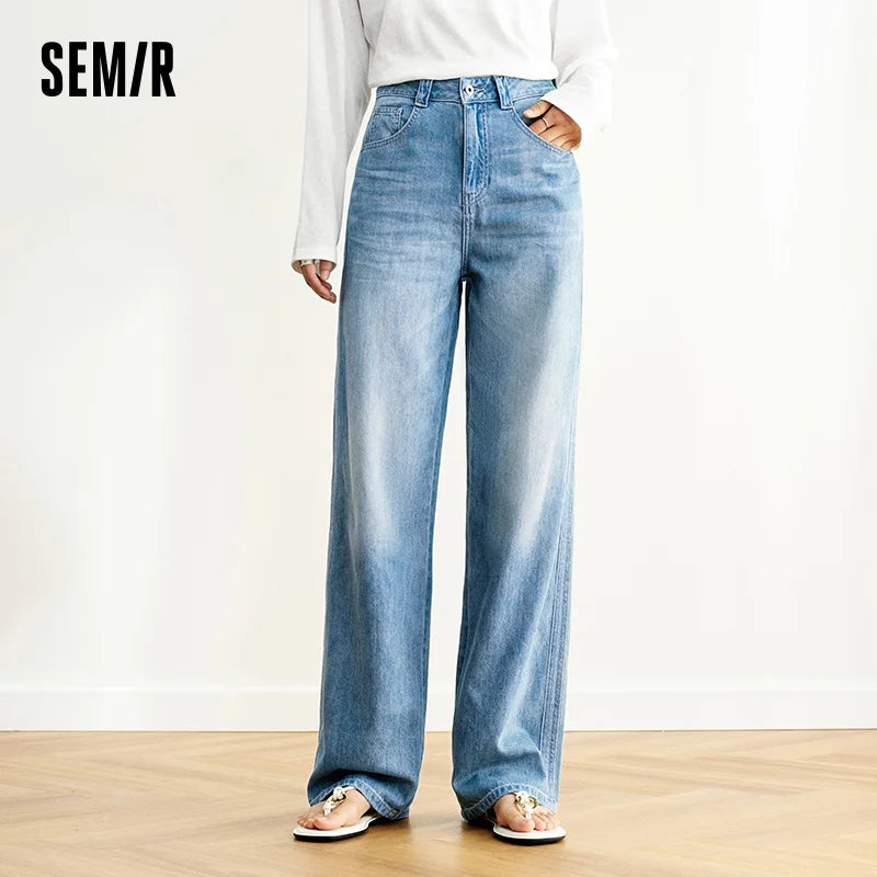 Pantalones vaqueros semir de mujer Glow con pierna ancha y estilo fresco, ideales para verano y moda de tendencia.
