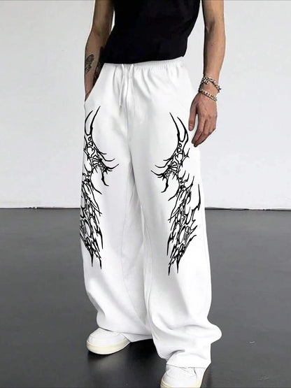 Pantalones rectos oscuros con rayas retro góticos de la marca Glow, pantalones casuales para calle y estilo hip-hop en exteriores.