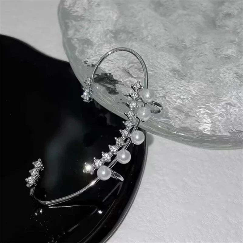 Aretes tipo pinza en color plata con perlas y cristales vintage, sin necesidad de perforación, joyería de moda para mujeres.