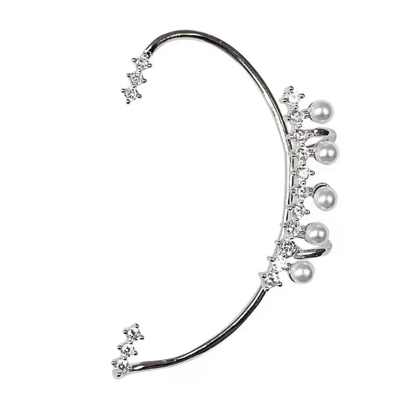 Arete de oreja en plata con perla y cristales vintage, sin necesidad de perforar, joyería de moda para mujer, marca ANZ.