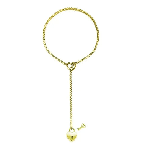 Cadena ajustable tipo lariat punk rock de ANZ con colgante de corazón, llave y candado en estilo cubano.