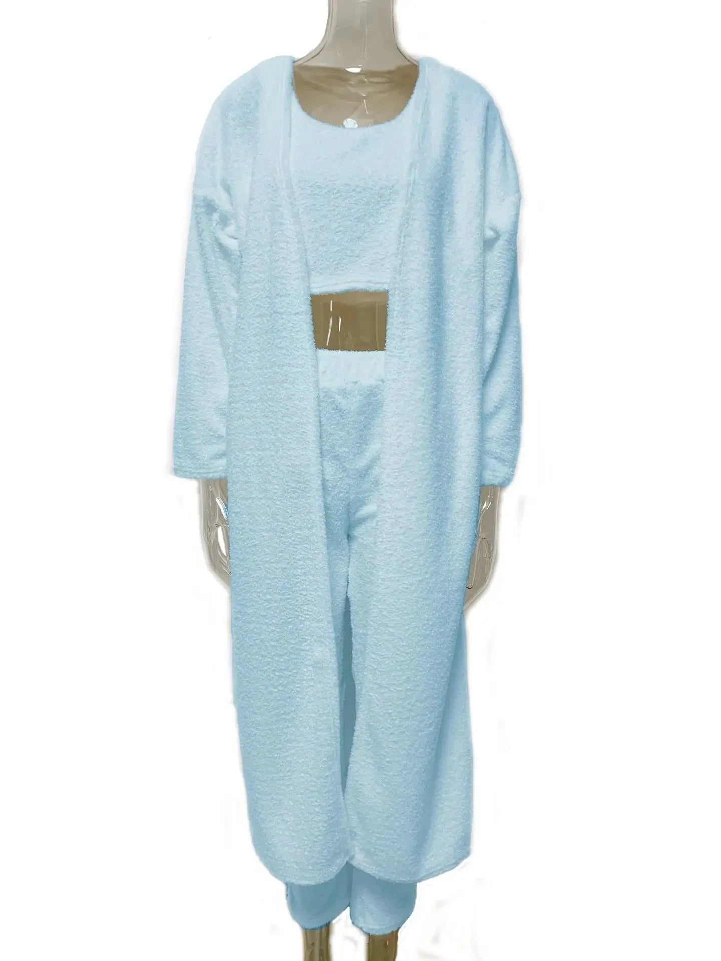 Conjunto de ropa de descanso de felpa suave de 3 piezas de la marca ANZ, incluye sudadera y pantalones cómodos en color gris.